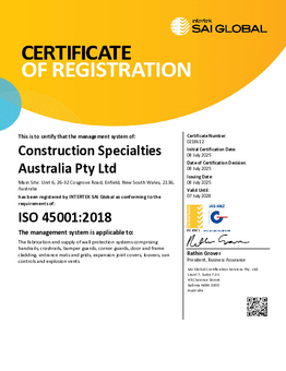 ISO 45001 certificate 0218612 ENG Construction Specialties Australia Pty Ltd