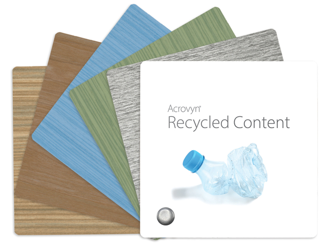 Acrovyn recycled content with plastic water bottle