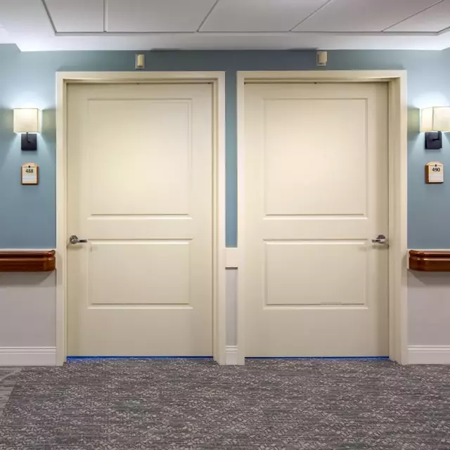 Two Acrovyn doors in healthcare facility
