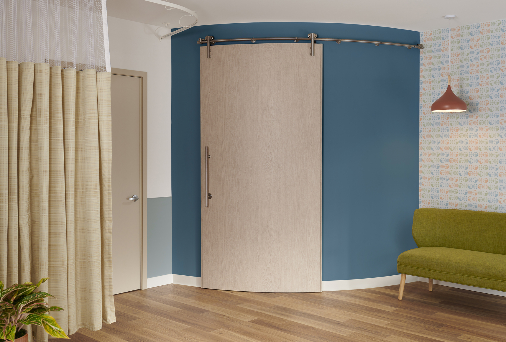 CS Cubicle Curtains with Acrovyn Curved Door in Hospital Room