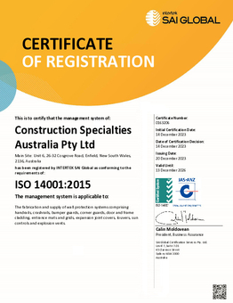 ISO 14001 certificate 0163206 ENG Construction Specialties Australia Pty Ltd