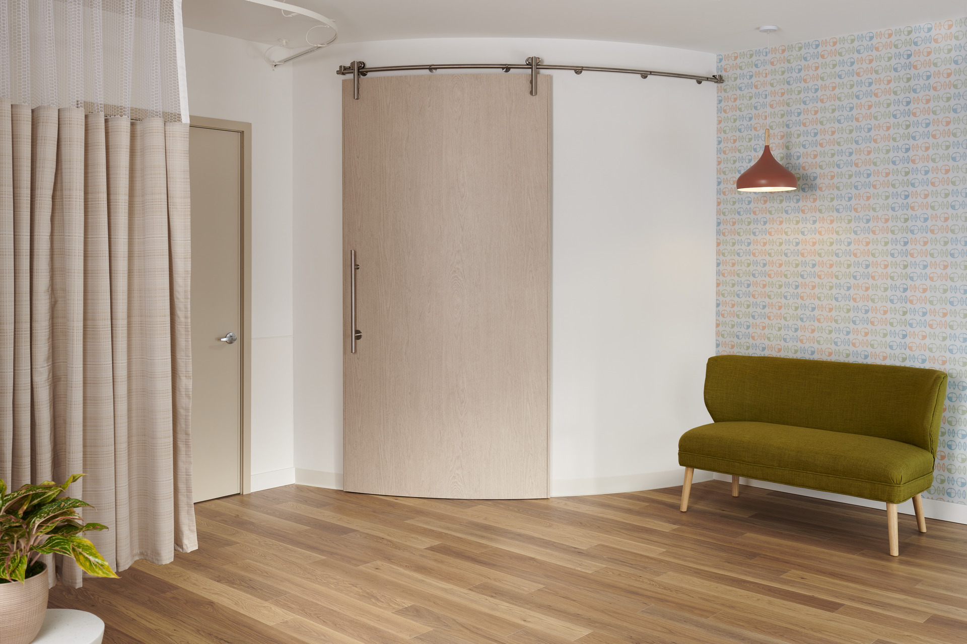 CS Cubicle Curtains with Acrovyn Curved Door in Hospital Room